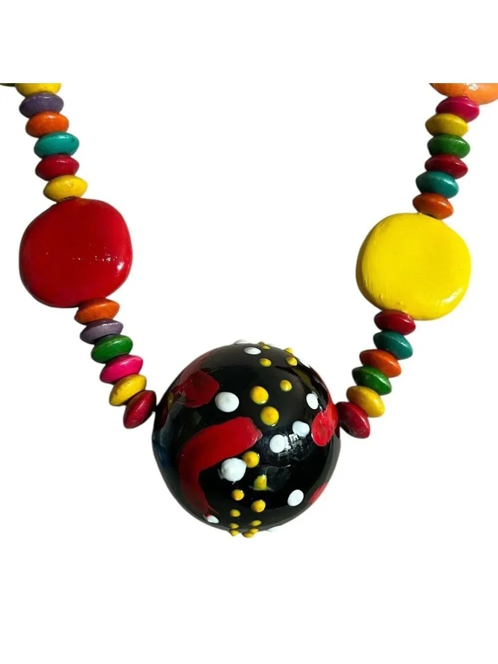 Wooden Bauble and Bead Choker Statement Multicolor Necklace